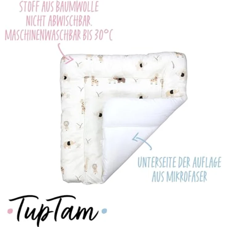 TupTam Baby Wickeltischauflage mit Baumwollbezug Gemustert, Farbe: Savanne Beige, Größe: 70x70 cm – Bild 4