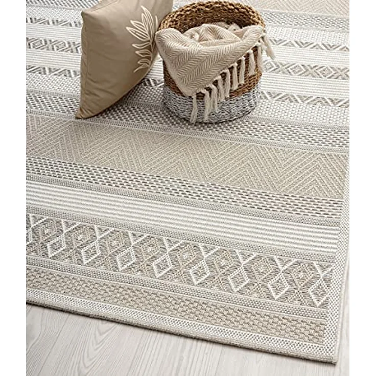 the carpet Calgary - robuster Teppich, Flachgewebe, modernes Design, ideal für Küche und Esszimmer, Vintage-Optik, Boho-Style, besonders flach, auch für den Außenbereich, Beige, 67x180 cm – Bild 4