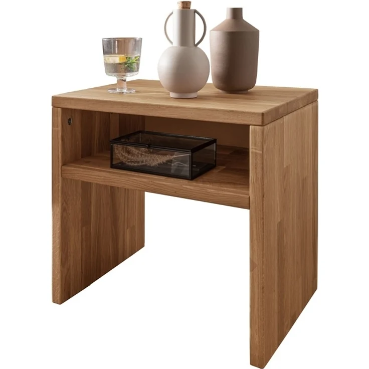 Nachttisch 45x45cm 'Kiara' Wildeiche massiv geölt mit offenem Fach – Bild 2