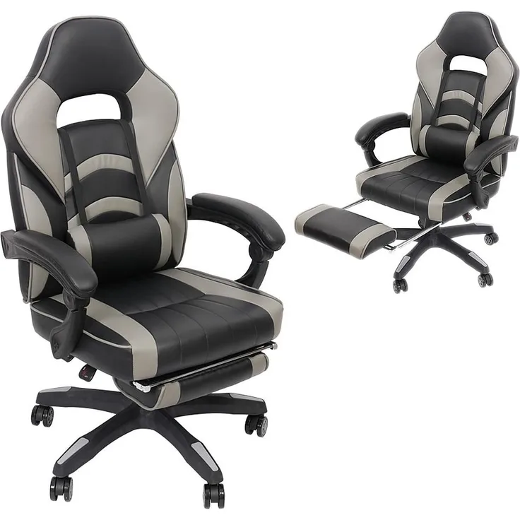 Gaming Stuhl Bürostuhl Racing Stuhl Schreibtischstuhl Drehstuhl Chefsessel Schalensitz Gamingstuhl Sportsitz PC Stuhl Grau