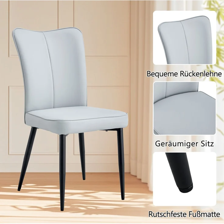 Essgruppe mit MDF- und Glastisch, Glasablage, Ø 100x76 cm, Schwarz/Hellgrau – Bild 8
