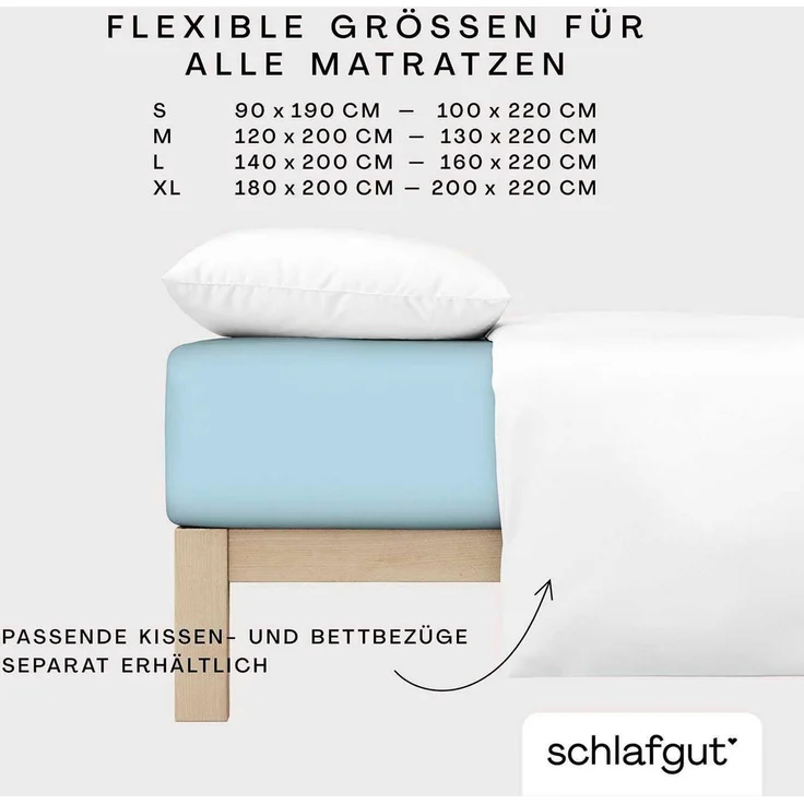 Schlafgut Spannbettlaken Premium, Gummizug: rundum, (1 Stück), Mako-Zwirn-Jersey, Blue Light, L 140x200cm - 160x220cm – Bild 3