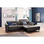 KAWOLA Sofa YORK Leder Life-line asphalt Rec rechts Fuß Metall schwarz mit Sitztiefenverstellung 85 x 180 x 284 cm