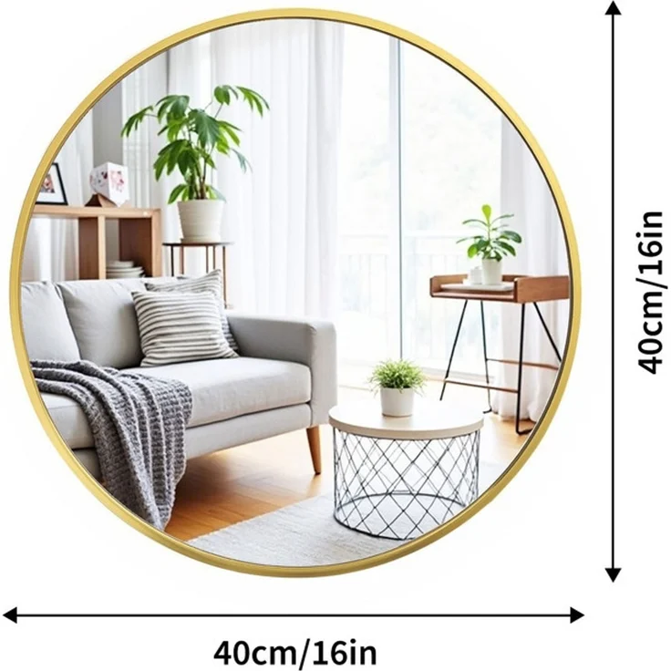Home Nature Wohnkonzept Wandspiegel Gold, Rund, hochauflösender Schminkspiegel für Badezimmer & Schlafzimmer, Aluminium, 40 cm – Bild 2