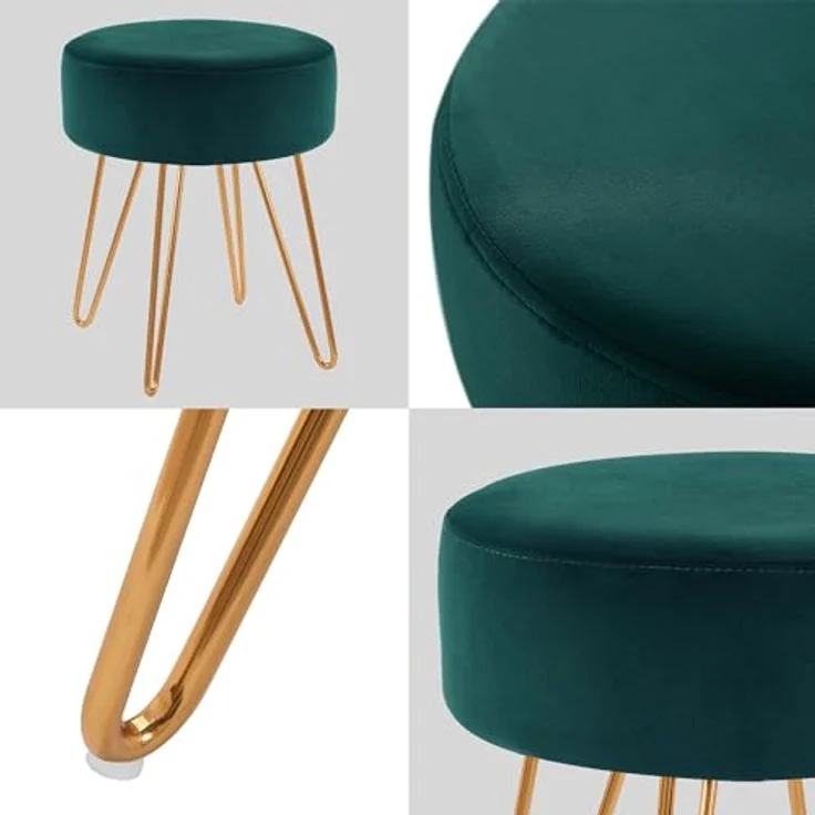 Duhome Hocker, Sitzhocker Rund Hocker Samt oder Stoff Lederoptik Schemel Metallbeine – Bild 7
