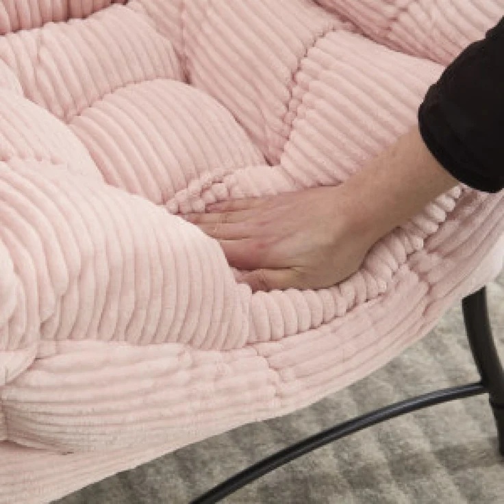 Flieks Loungesessel mit Hocker, ergonomischer Ohrensessel mit Stahlrahmen, weicher Cordstoff, Seitentasche, Rosa – Bild 7