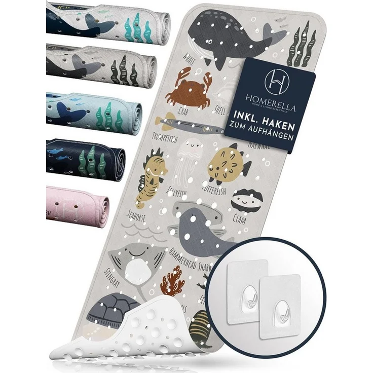 Homerella Badematte rutschfest Kinder - 100% BPA frei Inkl. 2 Haken zum Aufhängen 100x40cm, Antirutschmatte Badewanne Baby hautsensitiv & schimmelresistent, Badewannenmatte rutschfest & waschbar – Bild 1