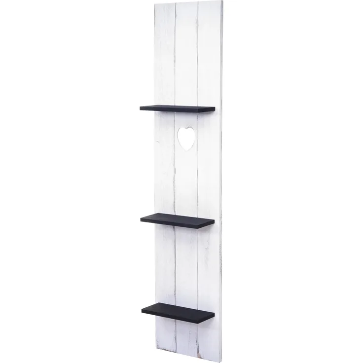 MCW Wandregal C92, 150x33x13.5cm, Shabby-Look in Weiß/Dunkelgrau, 3 Ebenen aus Paulowniaholz