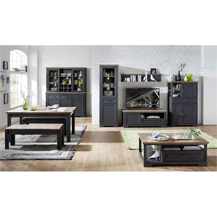 Vitrine Jena / Jasmin, Holzwerkstoff, Grau, Schwarz, 66 x 204 x 42 cm – Bild 3