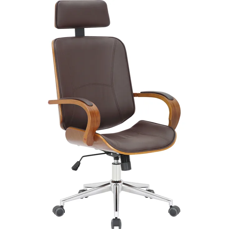 DELUKE® Bürostuhl Chefsessel KINGO - 118x70x70, Walnuss/Braun Kunstleder Metall Gestell ergonomische Bürostühle Homeoffice Stuhl mit Rollen