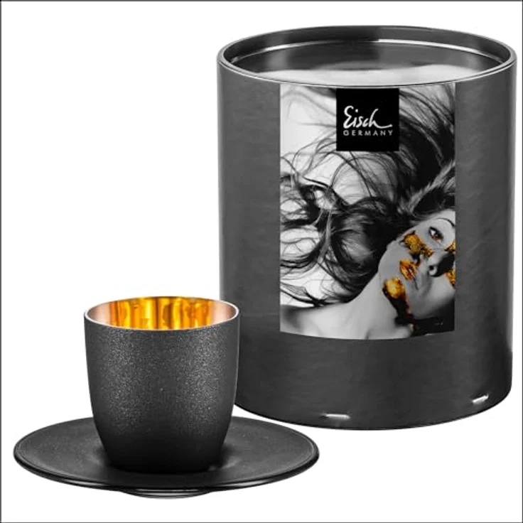 Eisch Cosmo Gold Espresso 109/6 mit Untersetzer In Geschenkröhre – Bild 2