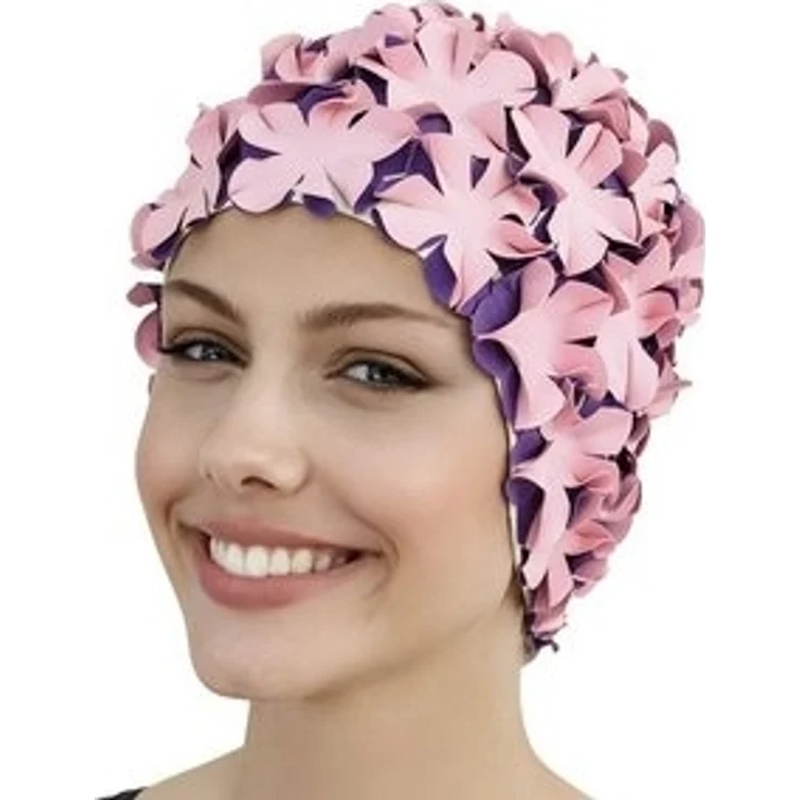 Fashy - Badehaube Gummibadehaube Blüten Rosa Lila 3191-44 Badekappe Gummi – Bild 4