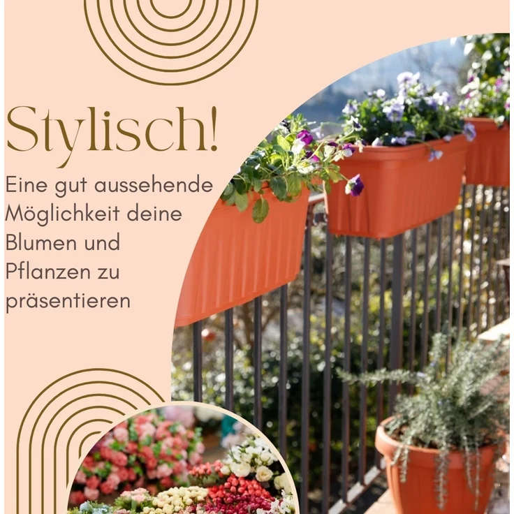 GarPet Balkonkasten 4er Set Blumenkasten Balkon Geländer Kasten Halterung Wasserspeicher – Bild 3