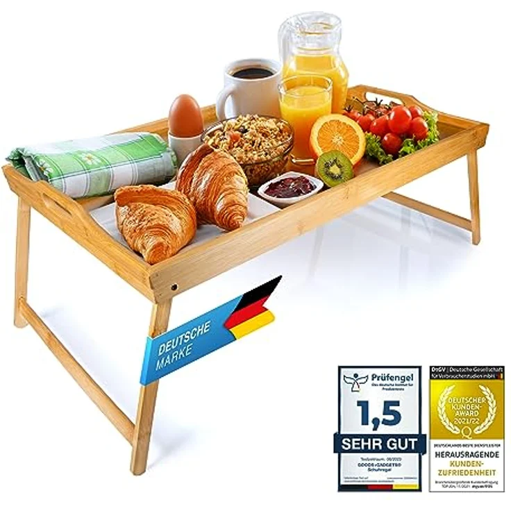 Dimono Tabletttisch DIMONO Bambus Bett Tablett – Klappbares Frühstücks- & Serviertablett, Serviertablett Betttisch – Bild 2