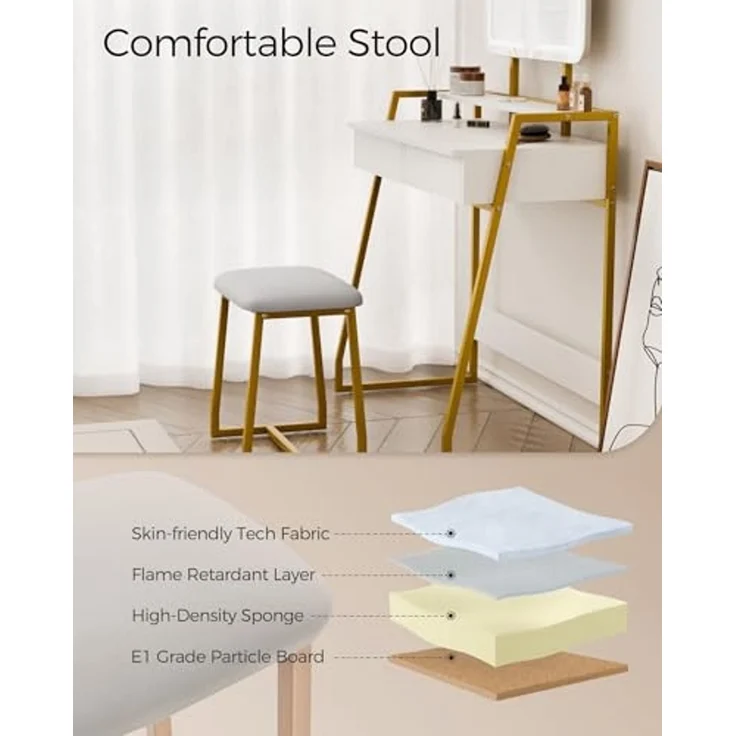 Mondeer Schminktisch Kosmetiktisch-Set(2-St), mit LED Beleuchtung, mit Spiegel einstellbare Helligkeit und Hocker – Bild 7