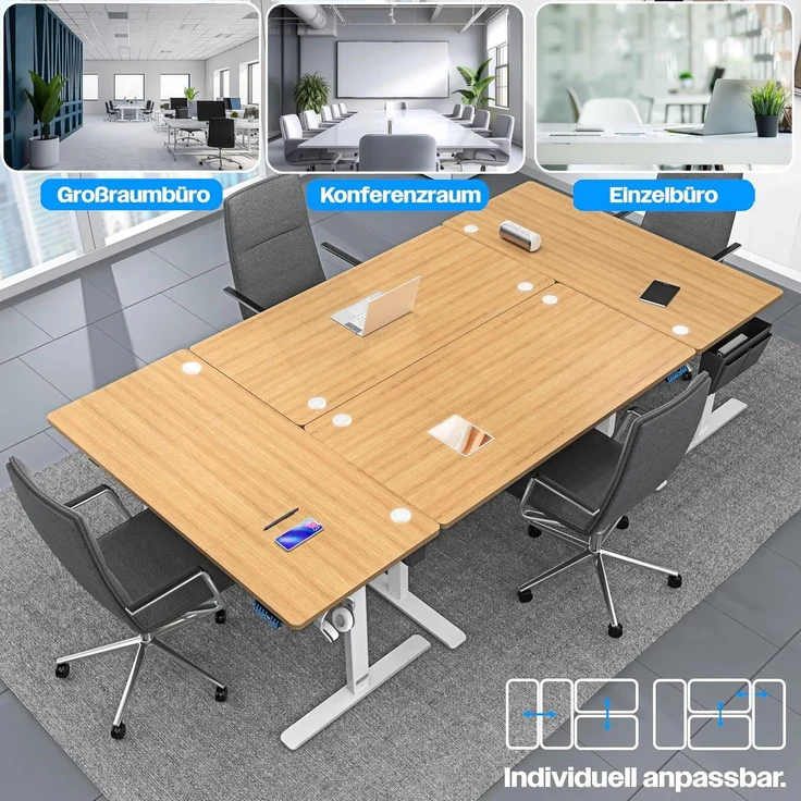 KESSER® Höhenverstellbarer Schreibtisch elektrisch, Ergonomisch Steh-Sitz Schreibtisch, 3-Funktions-Memory Steuerung, Inkl. 360° Rollen & USB-Ladeanschluss, Computertisch für Homeoffice Beige, 160 x 70 cm – Bild 8