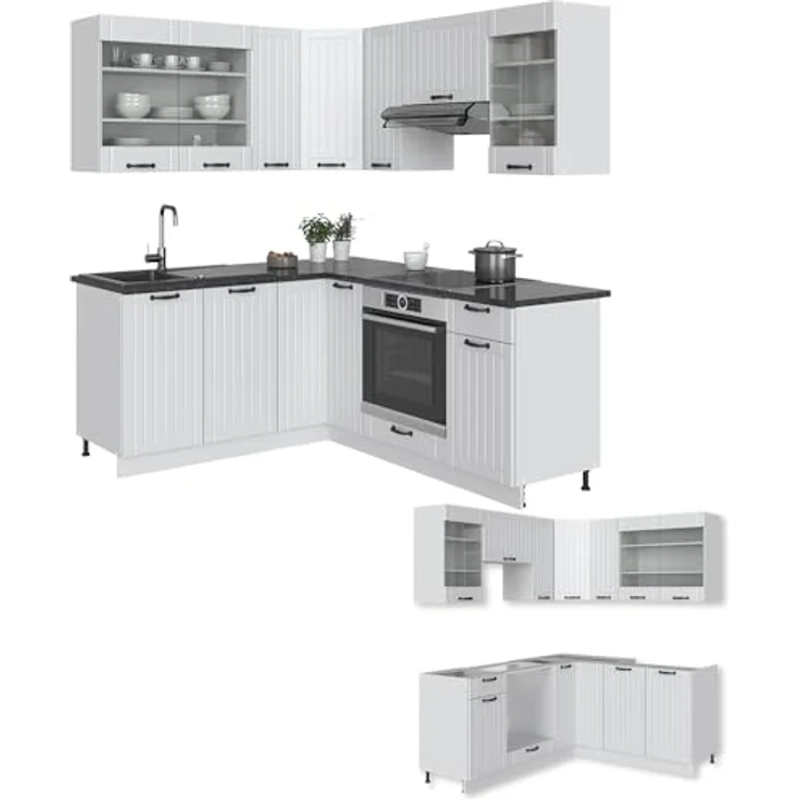 Vicco Fame-Line Eckküche, Creme/Weiß, L-Form, Holzwerkstoff, 190x82x60 cm, ohne Geräte – Bild 9