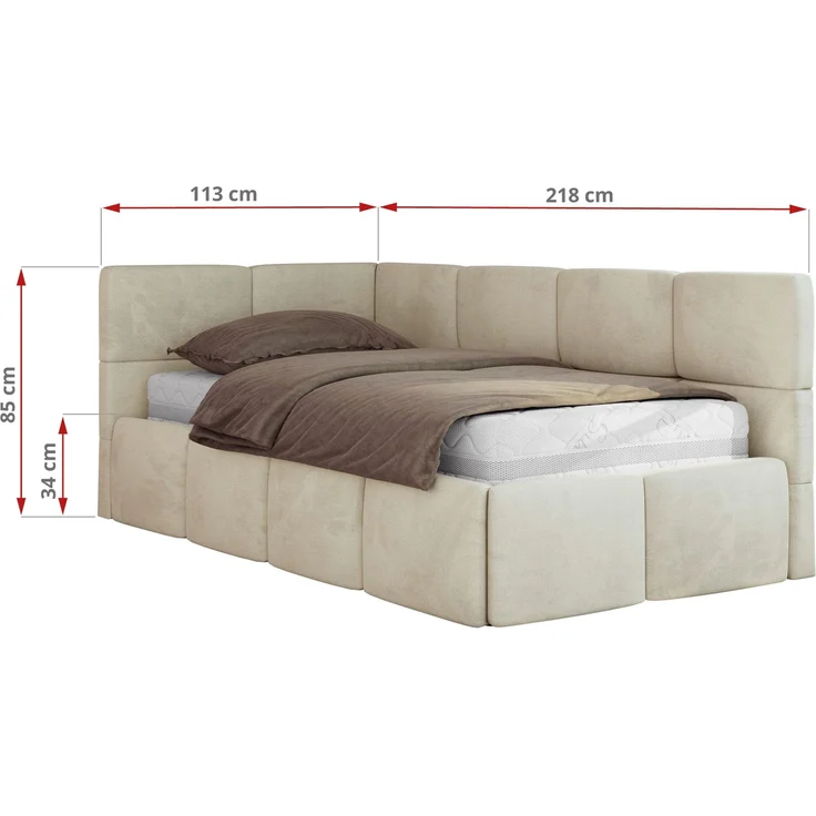 Jugendbett 90x200 ARVO Polsterbett mit Bettkasten, Stauraum & Gasdruckfeder, Modernes Design mit Kopfteil, Pocket Matratze - Beige Velvet - VIRE LUX - Rechts Seite – Bild 3
