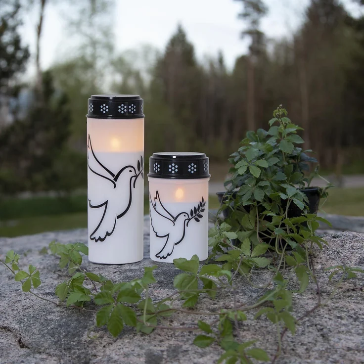 LED Grabkerze -Dove', Tauben-Motiv, Timer, warmweiß, flackernd, H 20,5cm – Bild 3