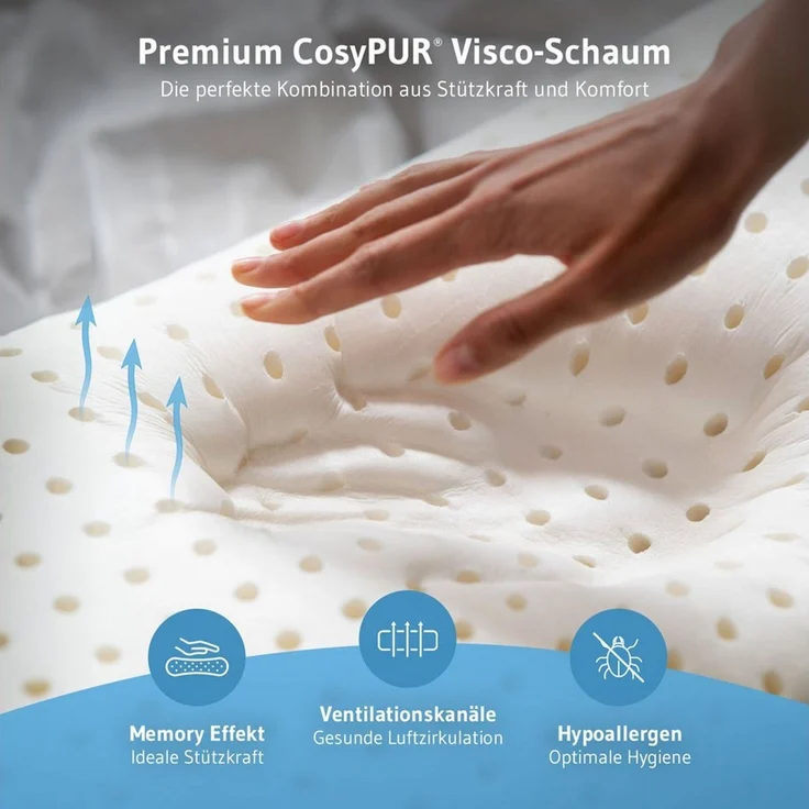 Seitenschläferkissen ACAMAR ergonomisches Schmetterlingskissen aus Visco Schaum mit Thermo-Bezug – Bild 2