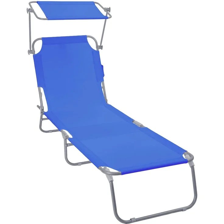 VOUNOT® Sonnenliege Klappbar, Gartenliege mit Dach und 4-Fach Verstellbarer Rückenlehne, Leichte Strandliege für Garten, Terrasse, Camping, Pool & Strand, Blau