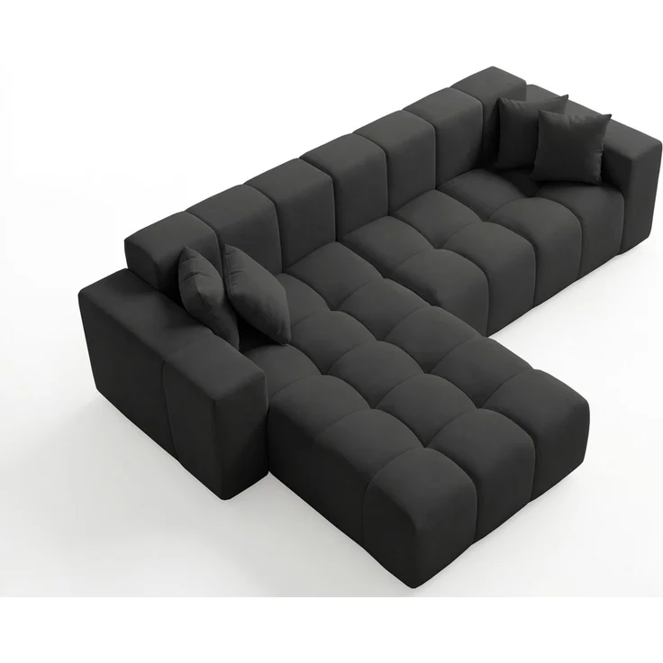 GRAINGOLD Ecksofa Loopo, Couch L-Form mit Wellenfeder, Velour-Stoff, Schwarz, Links – Bild 7