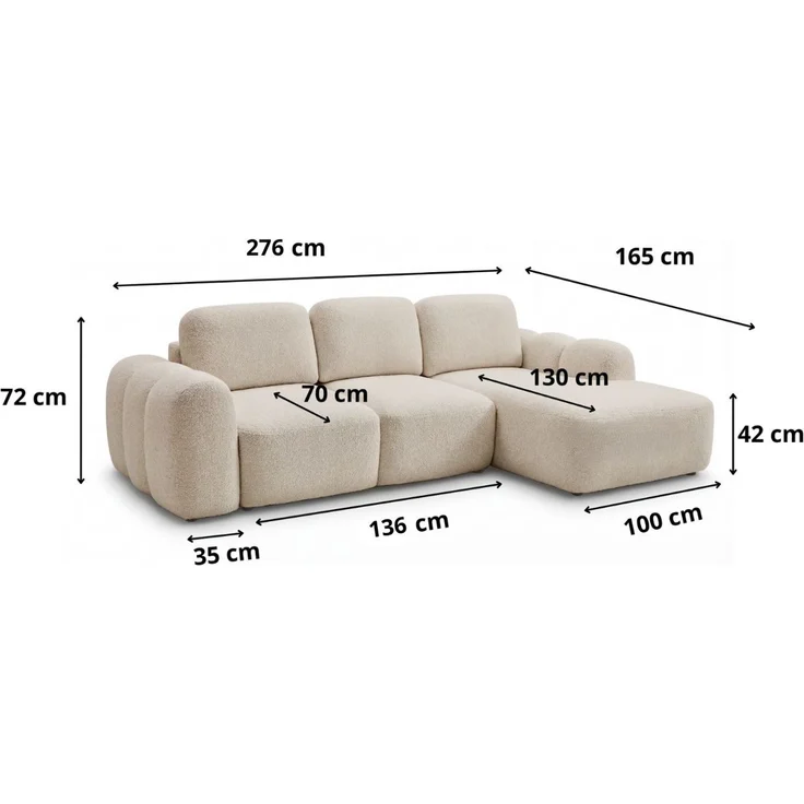 GRAINGOLD Ecksofa Avelin, Eckcouch für Wohnzimmer, L-Form mit Schlaffunktion und Bettkasten, Bouclé-Stoff, Grau, Rechts – Bild 7