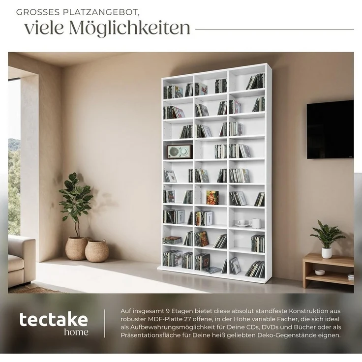 tectake CD-Regal Medienregal Christel in Holzoptik 180x102x23,5cm, Sammlerset 1-tlg, höhenverstellbare und herausnehmbare Zwischenböden – Bild 2