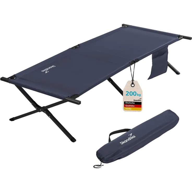 Skandika Feldbett Mutenia, Klappbare Campingbett, Sonnenliege, Campingliege Organizer-Tasche, max. 200kg, 210 x 75cm, Anti-Rutsch-Füße, Tragetasche