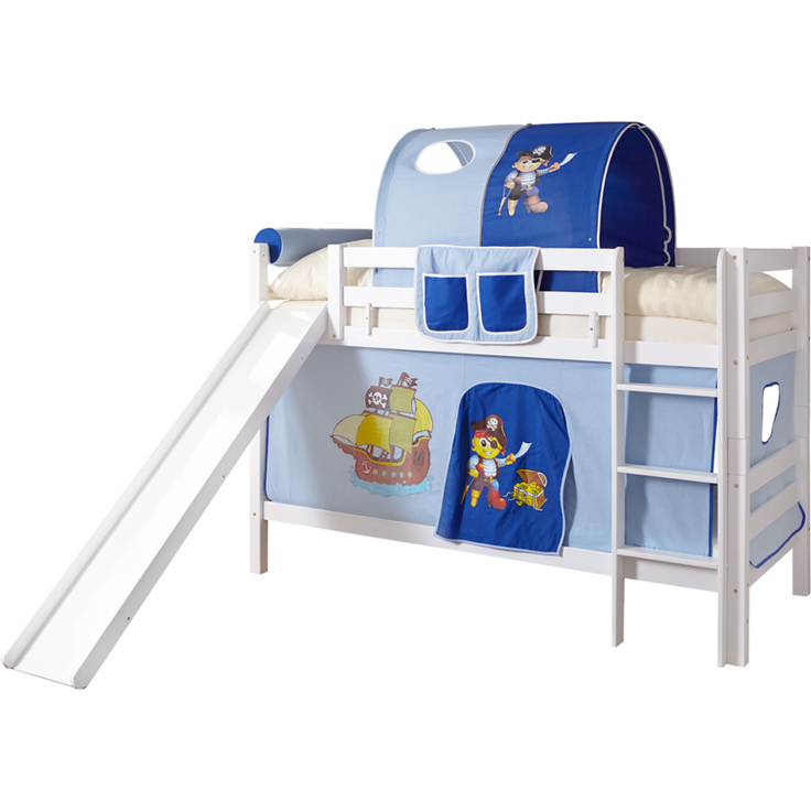Etagenbett mit Rutsche "Lupo" 90x200 Buche massiv weiß