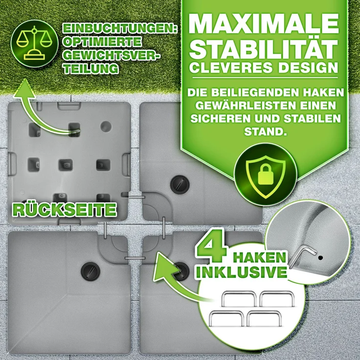 tillvex® Sonnenschirmständer Grau 90 Liter / 120 kg – 4-teilig für Ampelschirm inkl. Metallverbinder | Schirmgewicht befüllbar mit Wasser oder Sand | Schirmständer Ampelschirmständer wetterfest – Bild 10