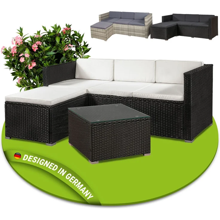Juskys 'Punta Cana' Lounge, Polyrattan , Schwarz | Creme, M – Bild 2