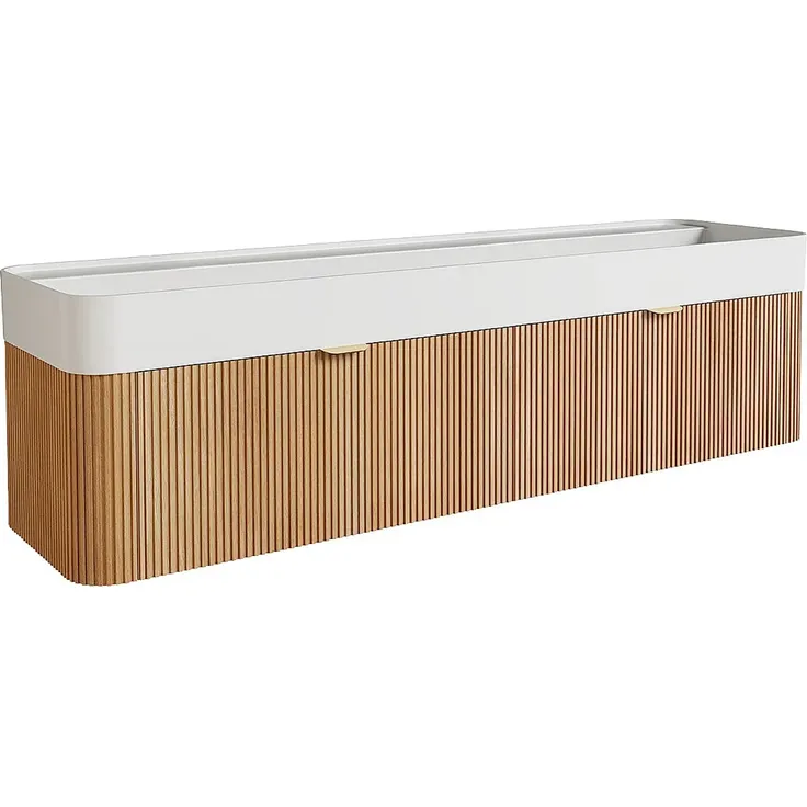 Vente-unique - BULMAS Waschbeckenmöbel Holz, Platte Beige - B 46 cm x H 42 cm x L 150 cm – Bild 4