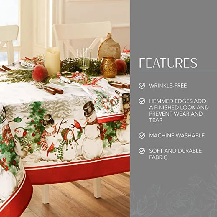 Elrene Home Fashions Snowman Winterland Holiday Snowflake Tischdecke, Polyester, Bunt, 60"x102" Rectangle (Tablecloth) – Bild 4
