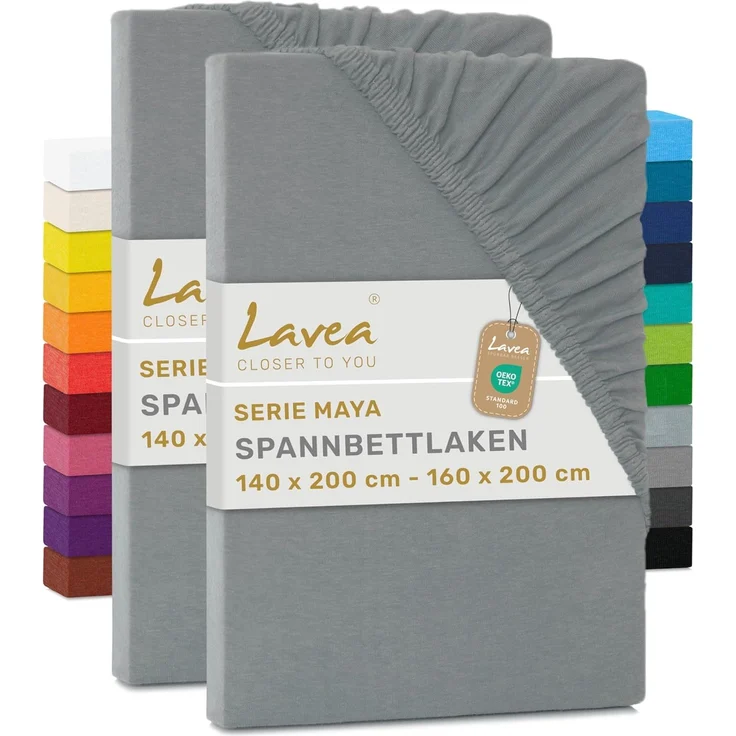 2er Set Spannbettlaken - Serie Maya Doppelpack Spannbetttuch für Matratzen bis 20cm - 140x200 cm | 160x200 cm, Mittelgrau, 100% Baumwolle, hochwertige Verarbeitung, mit Gummizug