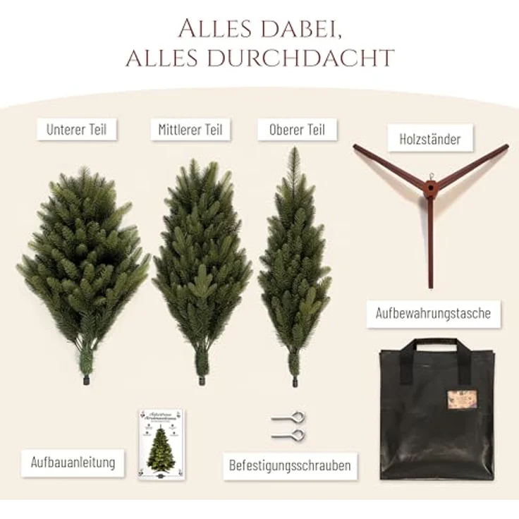Premium Weihnachtsbaum künstlich 220cm - Naturgetreu, dichte Zweige, Künstlicher Weihnachtsbaum mit Holzständer und Aufbewahrungstasche – Tannenbaum künstlich von Pure Living – Bild 8