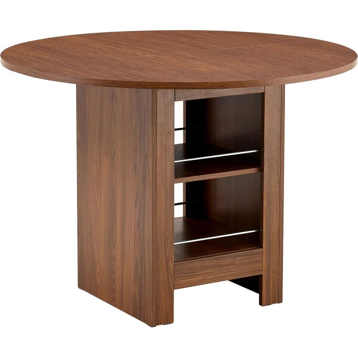 Esstisch rund 100x100x76 cm, MDF in Walnussoptik mit offenen Stauraumfächern – Bild 5