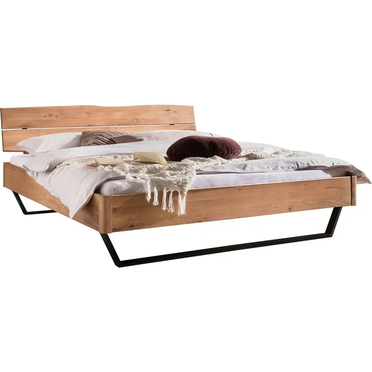 Hasena Massivholzbett Fossoli Wildeiche mit Metallkufen 200x200 cm, Fußhöhe 20 cm – Lounge