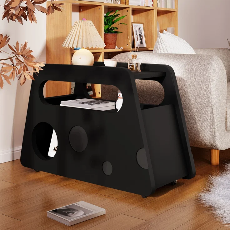 Beistelltisch aus MDF/Spanplatte mit Rollen & Ablagefläche, 81x33x51,5 cm, Weiß – Bild 10