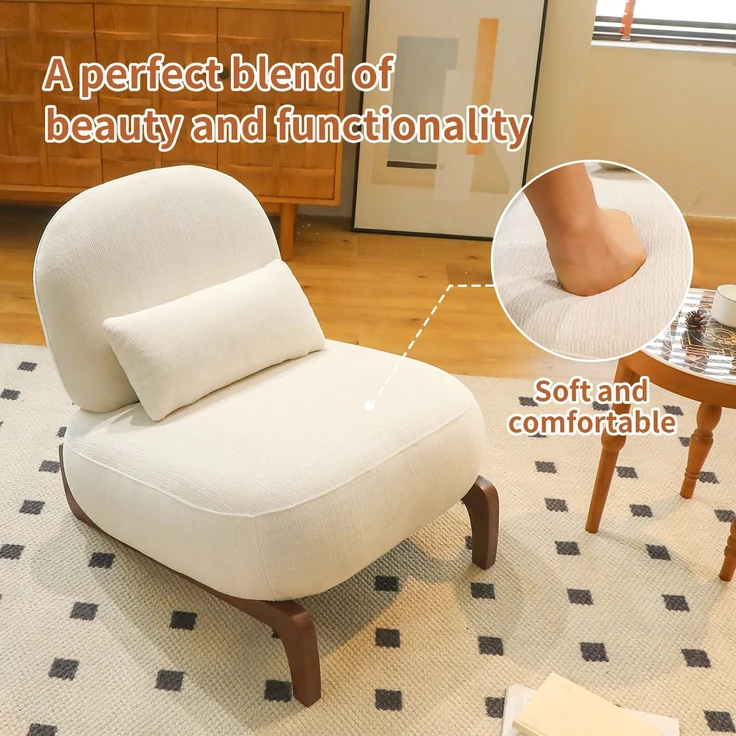 LVHOM Sessel Velvet Glamour mit Holzgestell, Loungesessel mit Kissen, Polstersessel für Wohnzimmer & Schlafzimmer, Skandi-Design, Weiß – Bild 7