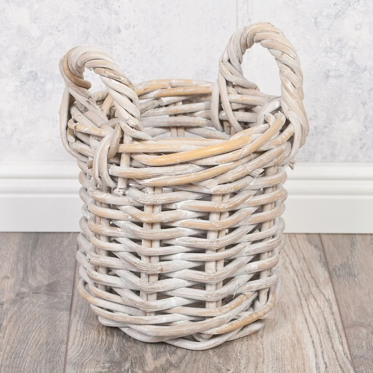 2er Set Rattankorb BAKUL rund White-Wash ca. 20cm Aufbewahrungskorb Dekokorb Korb – Bild 2