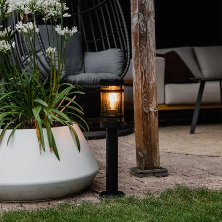 Qazqa Gleam, moderne Außenleuchte Standleuchte schwarz 50 cm, IP44, Edelstahl zylindrisch, LED geeignet E27 – Bild 2