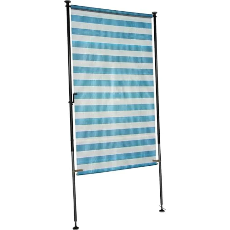 Angerer Freizeitmöbel GmbH Balkonsichtschutz Standard - Senkrechtmarkise für Sicht- und Sonnenschutz - Montage ohne Bohren und Dübeln - ideale Balkonmarkise für Mietwohnungen (Blau-Weiß, 120 cm) – Bild 5