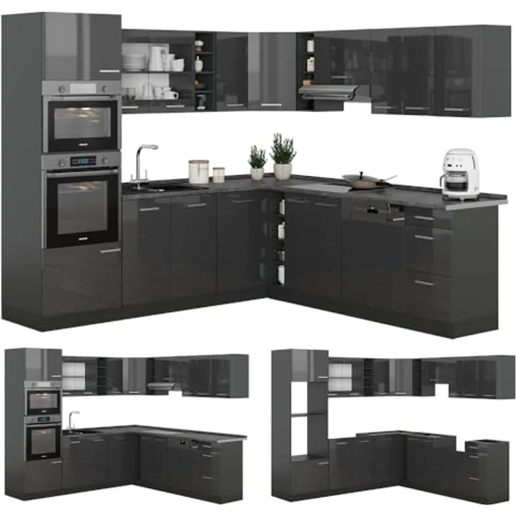 Eckküche R-Line Anthrazit Hochglanz/Anthrazit 247 x 60 cm , AP Eiche Vicco – Bild 8