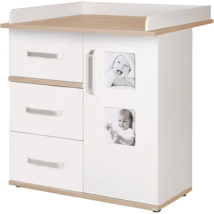 roba Wickelkommode 'Pia' mit Wickelansatz - inkl. 2 Bilderrahmen - Weiß / San Remo