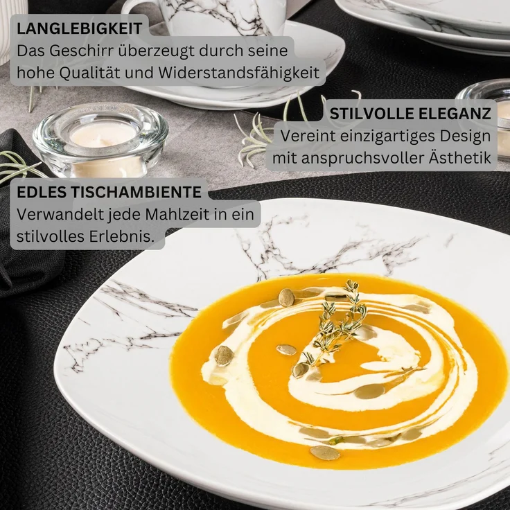 SÄNGER Porzellan Geschirrset Bilgola Marmor, Tafelservice 24 teilig für 6 Personen – Bild 5