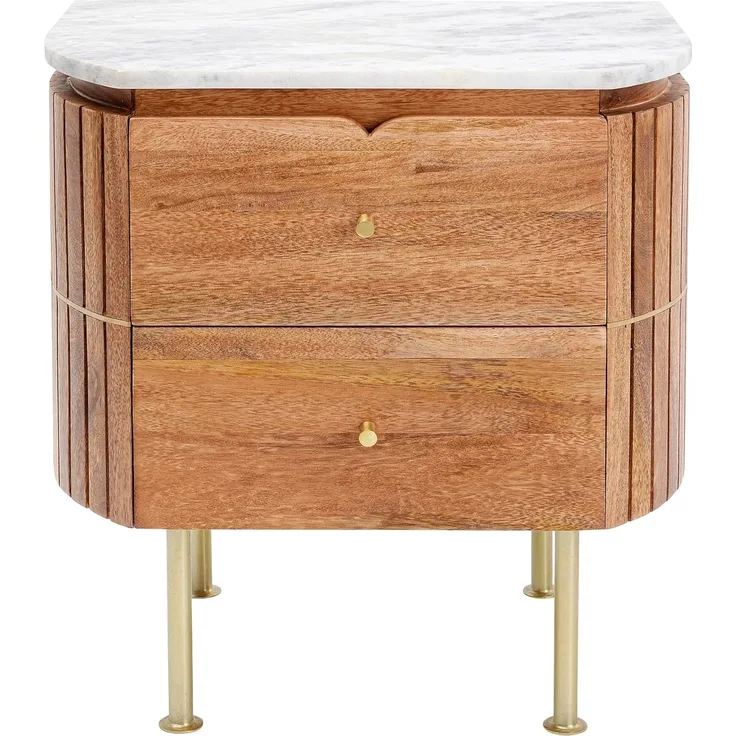 Kare Design Kommode Grace, Braun, 55 x 51 x 36 cm, Nachttischschrank, Marmor Deckplatte, Mangoholz, Klein, Schlafzimmer