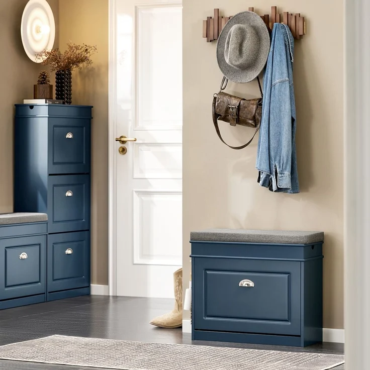 SoBuy FSR82-K-B Schuhbank, MDF, Lackiert, Dunkelblau, 60 x 52 x 24 cm – Bild 10