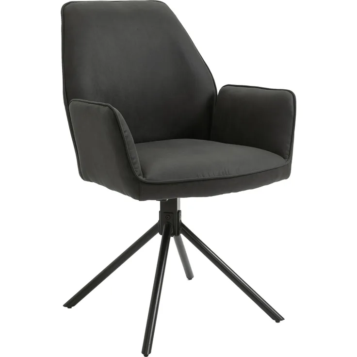 byLIVING Esszimmerstuhl 2er Set Blair / Vintage-Stoff anthrazit / Gestell Metall schwarz / Sitzschale 360° drehbar / Esszimmerstuhl / Wohnzimmerstuhl / B 57, H 89, T 61 cm