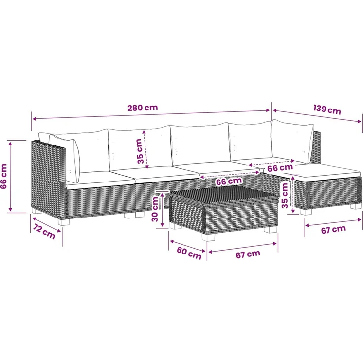 vidaXL 6 Stk. Rattan-Lounge-Set mit Kissen GENDT Naturrattan Kubu Grau 3429851 – Bild 11